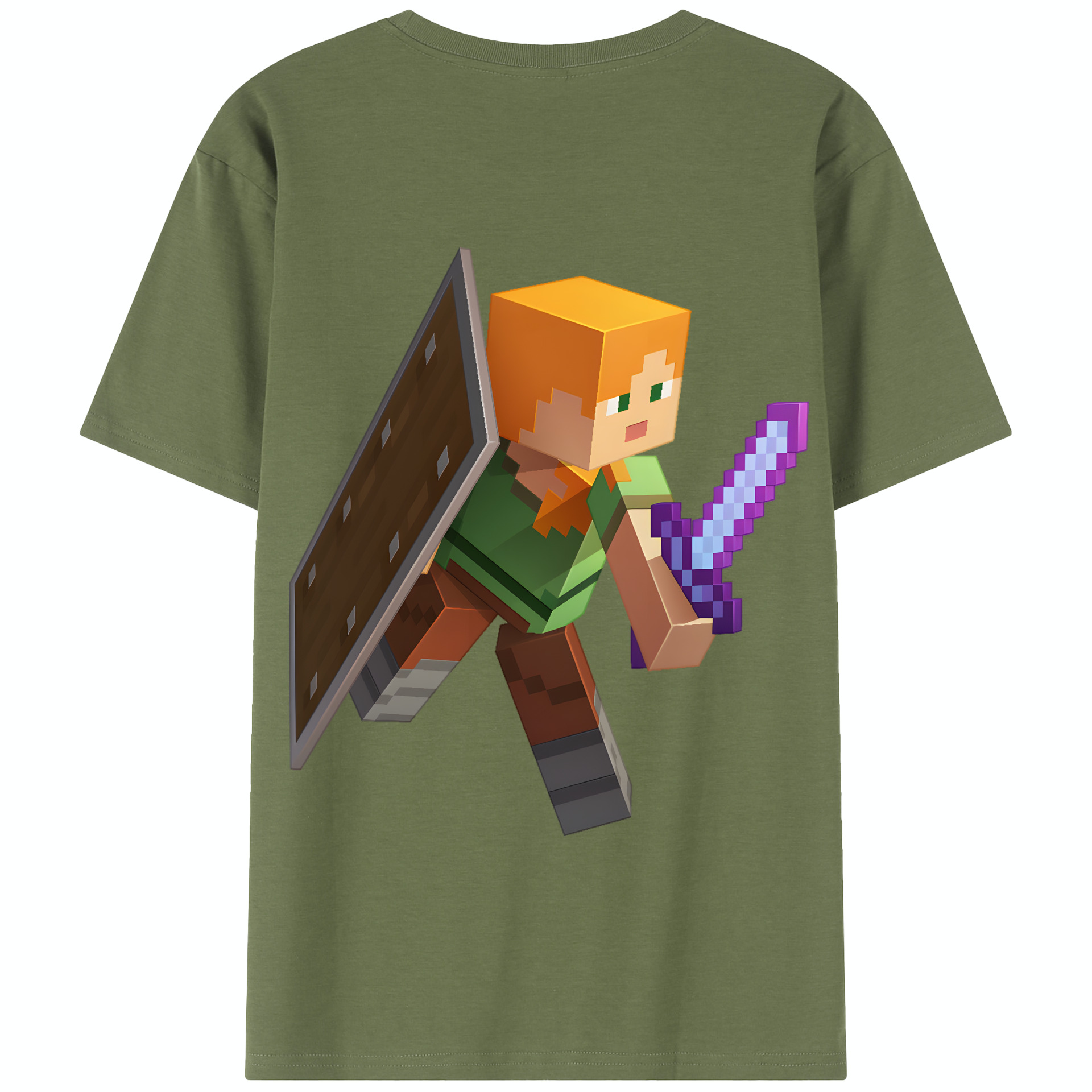 （画像用） マインクラフト ブロックの世界 Minecraft MC Block world 綿100％半袖Tシャツ（背面プリント）